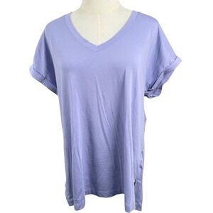 Banana Republic Womens L Periwinkle Purple V-Neck Cuffed SS T-Shirt Mall Pastel
